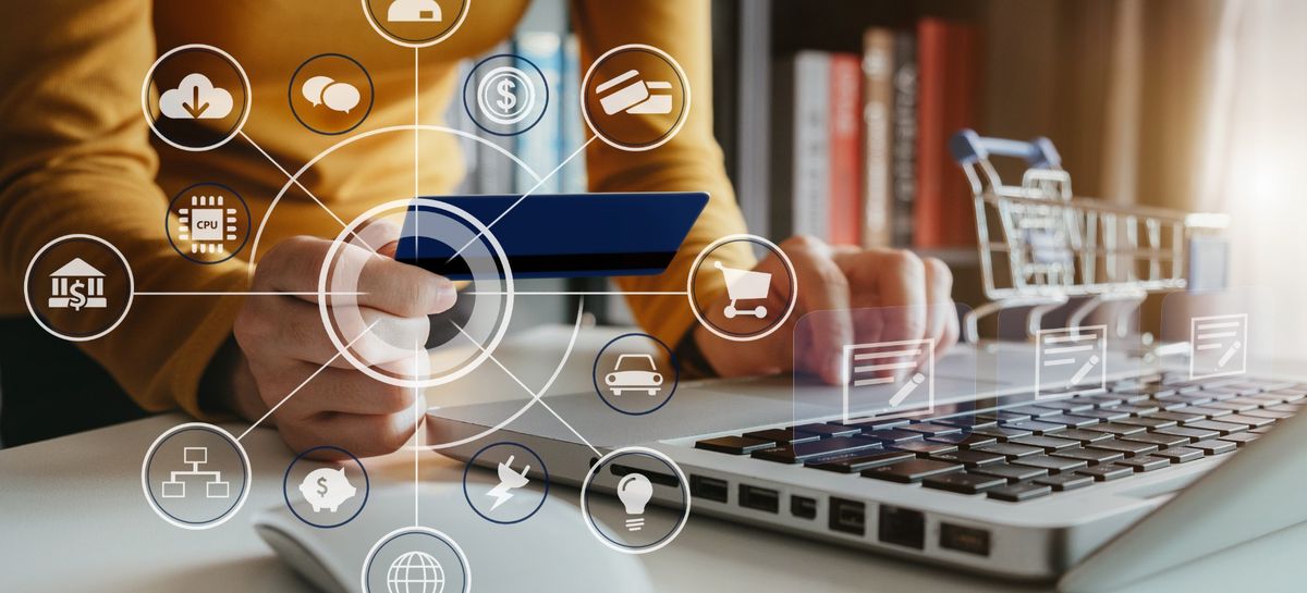 Illustrative photograph of an online order being paid for at a laptop